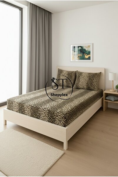 Shopyteks طقم ملاءة سرير مزدوجة من القطن بطبعة الفهد – 160x200 سم |   مضاد للبكتيريا ومريح