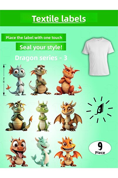 AGG Reklam Iron-On Clothing Label Dragon Series-3 Set of 9