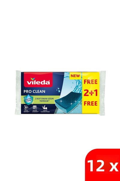 Vileda 12 Pack of 3 Pro Clean Flat Dish Sponges