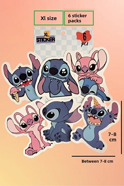 Luxmon Autocolant de dimensiuni mari cu figură Stitch 6 bucăți