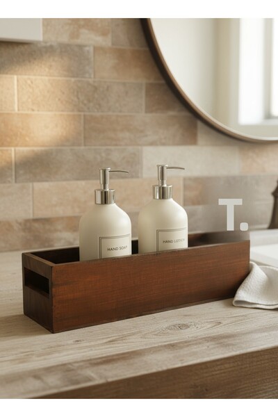 BG WOOD صندوق تنظيم الحمام الخشبي - منظم فوق سطح الطاولة