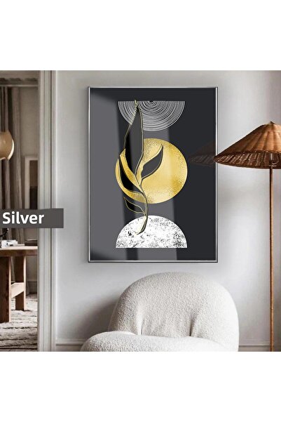 Harikabirev HARİKABİREV | MODEL BOTANIC ABSTRAC GRAY-GOLD BOHEM | TABLĂ DIN STICLĂ TEMPERATĂ CU CADRU, SIMPLE, VERTICALĂ