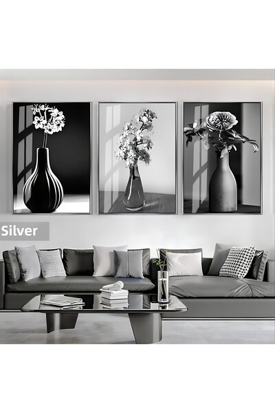 Harika bir ev HARİKABİREV | SET ALB&NEGRU COMBINAT FLORI CU VASE 02 | TABLO D...