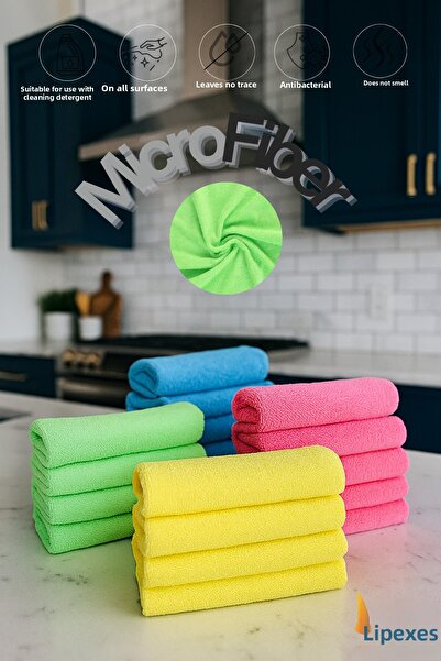 VİPEX 10 قطع من قماش التنظيف المصنوع من الألياف الدقيقة 40x40 بوزن 240 جرامًا لكل متر مربع يتمتع بقدرة فائقة على الامتصاص