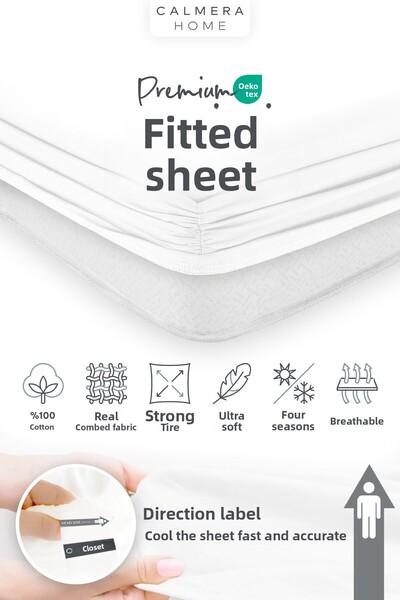 Calmera Cearşaf de pat elastic 100% bumbac pieptănat (FITS) - simplu - alb