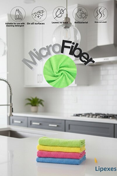 VİPEX 4 قطع من قماش التنظيف المصنوع من الألياف الدقيقة 40x40 بوزن 160 جرامًا لكل متر مربع يتمتع بقدرة فائقة على الامتصاص