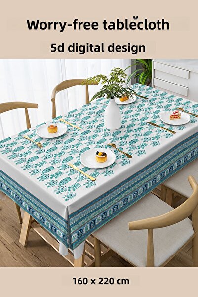 MonoHome مفرش طاولة بتصميم رقمي خماسي الأبعاد - قماش خالٍ من التجاعيد باللون الأزرق الخوخي