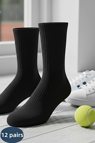 HRN Textile Pachet de 12 șosete unisex din bumbac uni pentru tenis și sport pentru colegiu