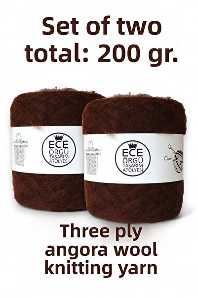 Ece Örgü Tasarım Atölyesi Castan, maro închis, 3 straturi, angora lână fir de...