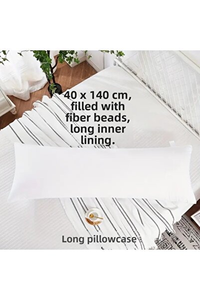Nöşre Design Long Extra Large White Inner Pillow Cover with Zipper, Fiber-Fil...