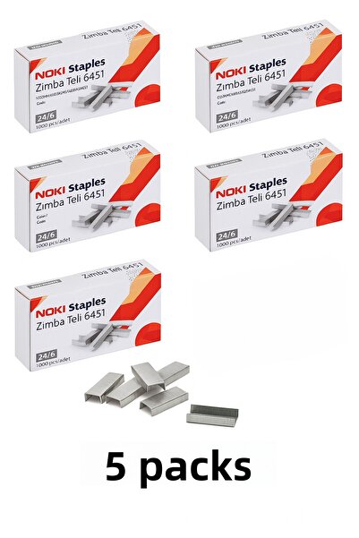 ANI OFİS KIRTASİYE A K سلك تثبيت 24/6 - عبوة من 5 قطع (إجمالي 5000 سلك) / سلك معدني متين