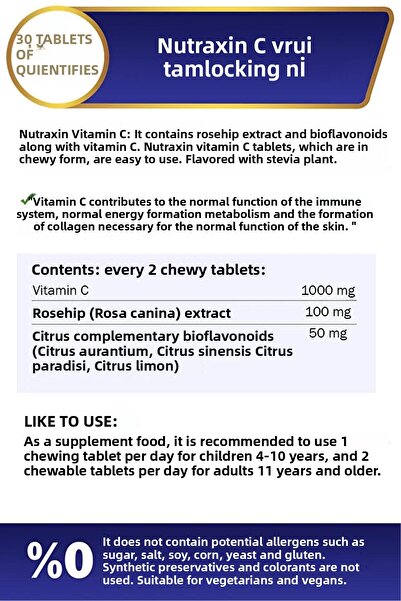 Nutraxin Vitamin C 500 Mg 30 Chewable Tablets 2 Pieces