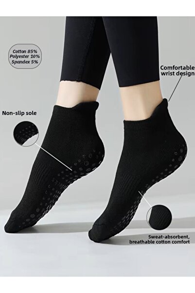 XTR Fitness Professional Non-Slip Sole Short Socks Black for Yoga and Pilates