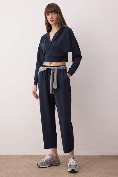 Trendyol Collection Anthracite Relaxed/Casual Fit Hooded Soft Fabric Stretch Knit Bottom - Top Set Twoaw26Au00124