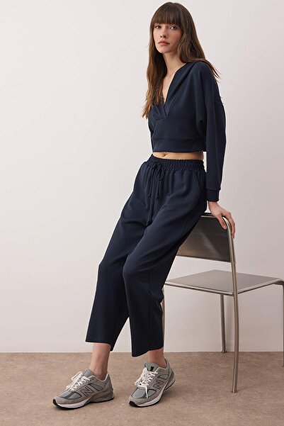 Trendyol Collection Anthracite Relaxed/Casual Fit Hooded Soft Fabric Stretch Knit Bottom - Top Set Twoaw26Au00124