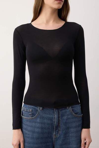 Trendyol Collection Black Transparent Flexible Bodycon Knitted Blouse Twoaw26Bz00306