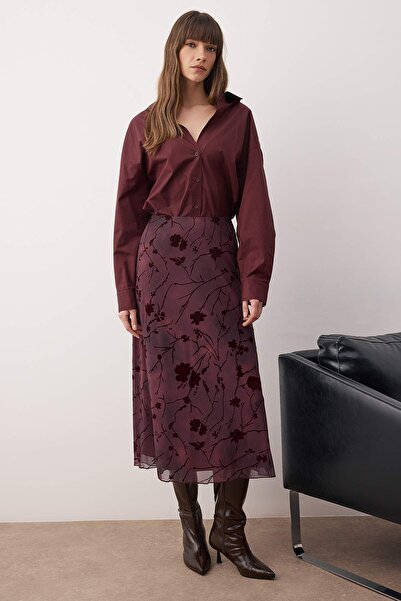 Trendyol Collection Мурдем Флок Принт Олівець Максі/Довга Тюль Еластична В'язана Спідниця TWOAW26ET00146