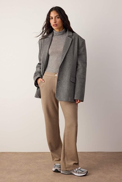 Trendyol Collection Mink Wide Leg Velvet Snap Fastener Stretch Knitted Trousers Twoaw26Pl00114