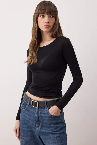 Trendyol Collection Black Transparent Flexible Bodycon Knitted Blouse Twoaw26Bz00306