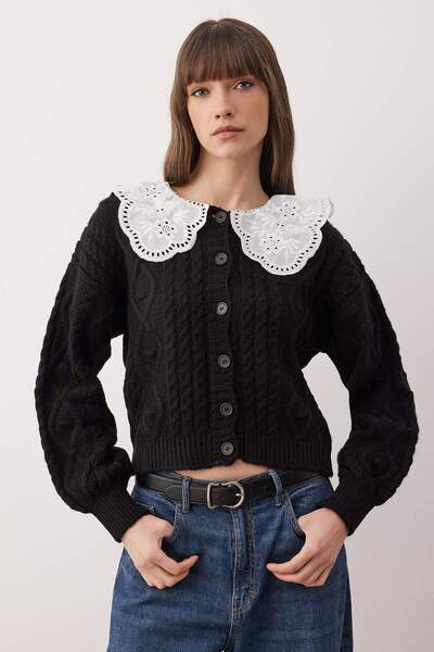 Trendyol Collection Black Soft Textured Garni Detailed Knitwear Cardigan Twoaw26Hi00074