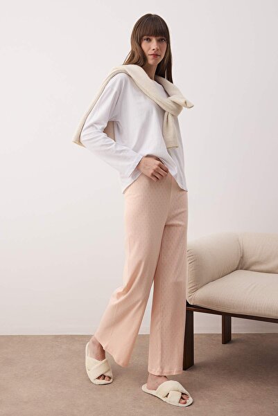 Trendyol Collection Rosa-blaue 2-teilige Pyjamahose aus 100 % Baumwolle mit Pointel-Muster und Lochmuster THMAW26PJ00004