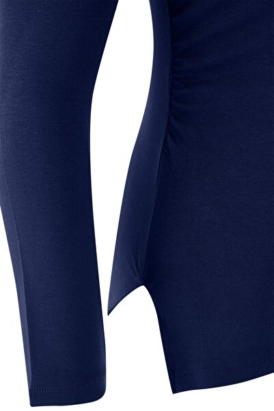 Trendyol Curve Navy Blue Soft Fabric Boat Neck Ruched Detail Knitted Plus Size Blouse Tbbaw26Af00108