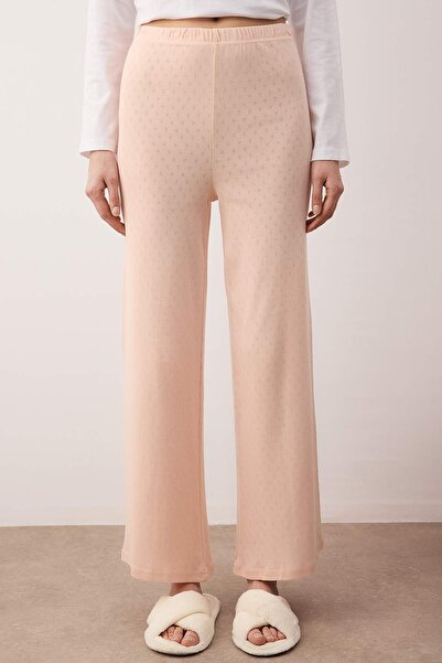 Trendyol Collection Rosa-blaue 2-teilige Pyjamahose aus 100 % Baumwolle mit Pointel-Muster und Lochmuster THMAW26PJ00004