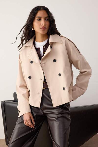 Trendyol Collection Кам'яний круазе оверсайз короткий тренч TWOAW26TR00020