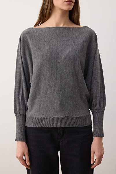 Trendyol Collection Anthracite Wide Fit Yarasakol Boat Neck Knitwear Sweater Twoaw26Kz00198