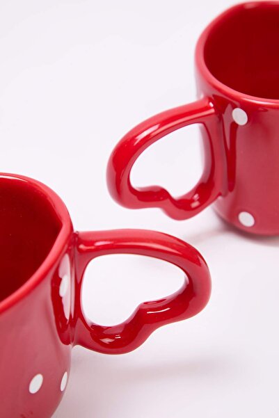 TRENDYOLMİLLA HOME Set de 2 căni din ceramică Pauntiye cu imprimeu cu mâner în formă de inimă TPHAW26UP00008