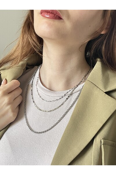 Women's Silver Color Steel Necklace Stellar Grace Sway Glow Alora Grace Triple Set