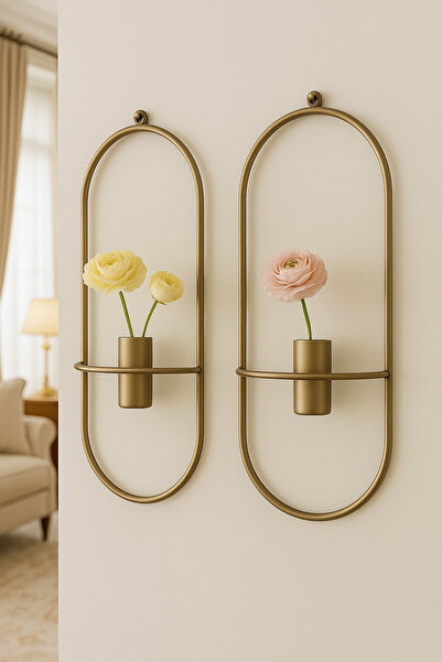 VENON 2 Adet Elips Çiçeklik Modern Dekoratif Metal Duvar Çiçeklik 20 x 40 Salon Dekorasyon