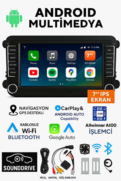 SoundDrive 7 İNÇ VW Android CarPlay 2GB RAM 32GB HAFIZA 1016 Multimedya Geri Görüş Kamerası Hediyeli Uyumlu