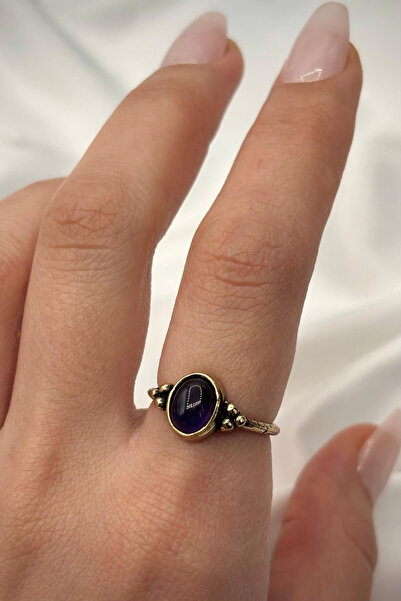 Leo'Stone سلسلة كلاسيكية قابلة للتعديل من الفولاذ المقاوم للصدأ ومضادة للتشويه، تصميم بأكمام 3 نقاط، خاتم برونزي من الحجر الطبيعي الجمشت