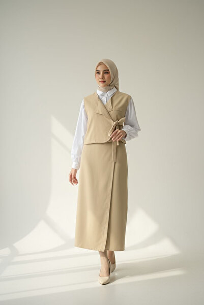 ENDAMIM Linen Vest Skirt Suit
