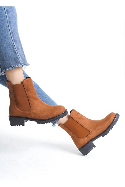 beelleshoe BELLE SHOE Kadın VENÜS Taba Süet Lastikli Su Geçirmez Bot