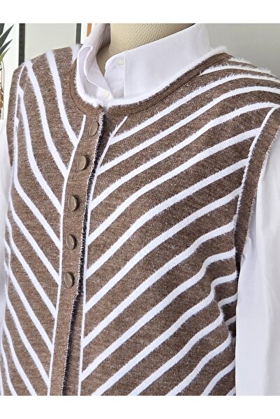 ENDAMIM Long Wool Knitwear Front 3 Buttons Striped Plus Size Knitwear Vest