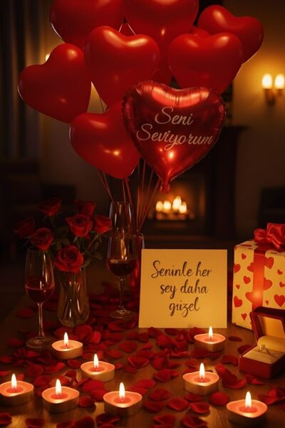 Baloncu Dede 10 قطعة بالون على شكل قلب أنا أحبك بالون مكتوب 10 شمعة على شكل قلب وردة جافة هيليوم متوافق مع الذكرى السنوية