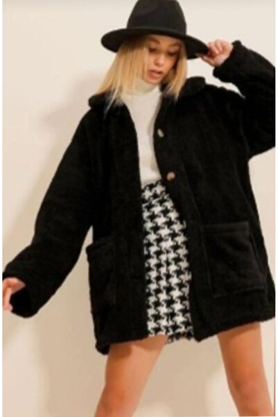 EDZ Cardigan negru din pluș Welsoft cu buzunare, fără căptușeală Trend Casual