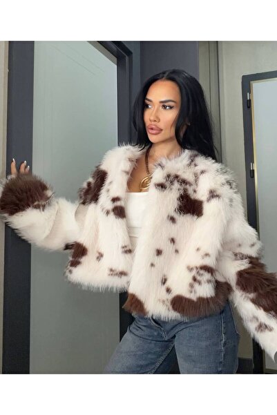 manana fashion Висококачествено дизайнерско палто с кожа с шарки