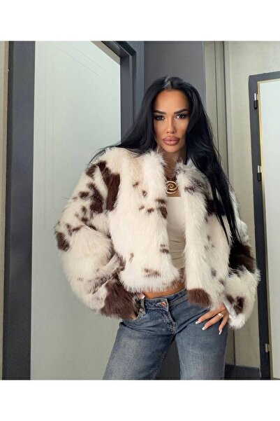 manana fashion Висококачествено дизайнерско палто с кожа с шарки