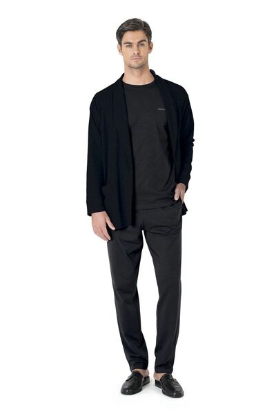 Pierre Cardin 5640 Ανδρικό Μαύρο Πλεκτό Σετ Πιτζάμα 5 τεμαχίων με Παντελόνι