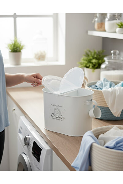 Laundry Металевий контейнер для миючих засобів з кришкою - білий Lr030