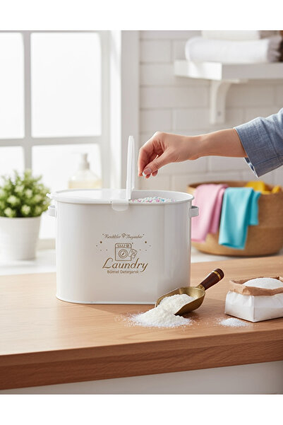 Laundry Metal Bölmeli Deterjan Kutusu Beyaz Lr033