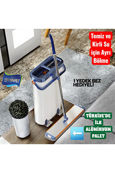 EVİMA Tablet Mop Metal Palet Metal Sap Temiz Su Kirli Ayrı Ayrı Tablet Mop