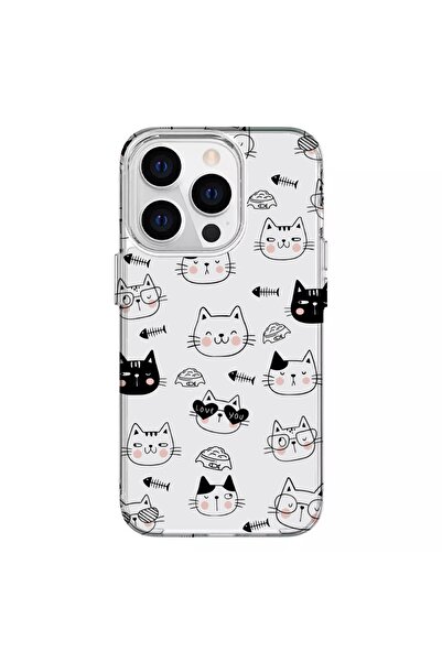 Turkuaz IPHONE 15 PRO MAX ÖZEL KEDİ BASKILI LÜKS SİLİKON KILIF