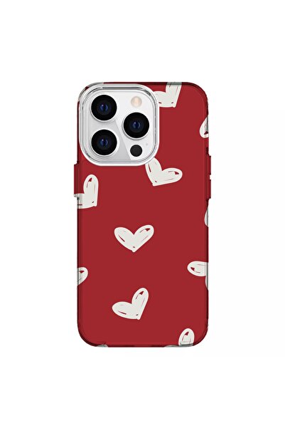 Turkuaz IPHONE 15 PRO ÖZEL KALP BASKILI LÜKS SİLİKON KILIF