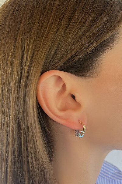 Bijou Luz Gold Gümüş Zirkon Taş Detaylı Halka Küpe