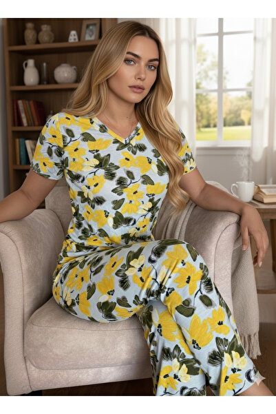 ÇAĞ MODA Viscose Pajama Set Floral Patterned