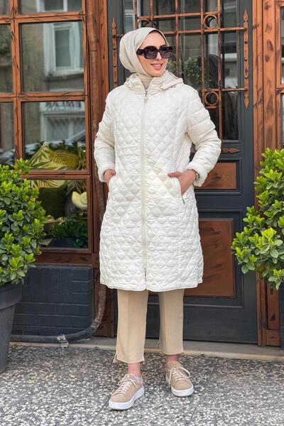 Kayra Kapüşonlu Çift Taraflı Mont Ka-a24-27302 Ekru